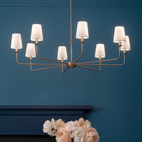 Pallas 42.75 in. 8-Light Brushed Natural Brass Traditional Shaded Circle Chandelier for Dining Room
