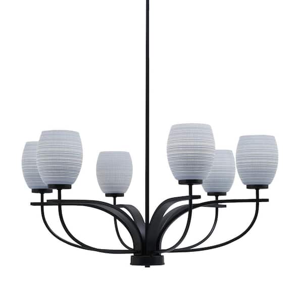 Unbranded Olympia 6-Light Matte Black Round Chandelier with 5 in. Gray Matrix Glass Shades, No bulbs included