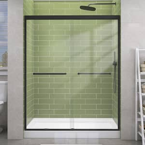 54 in. W x 72 in. H Double Sliding Shower Door Semi-Frameless Shower Door in Matt Black Finish 1/4 in. Tempered Glass