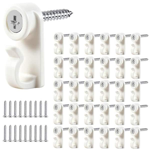 60 Pcs White Weatherproof String Light Screw Hooks for Outdoor, Christmas Light Clips