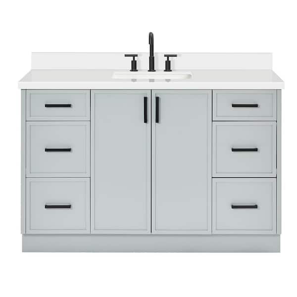 Kelly 55 in. W x 22 in. D x 36 in. H Single Sink Bath Vanity in Grey with Pure White Quartz Top
