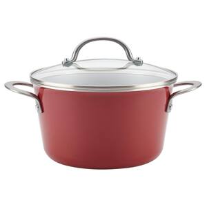 Home Collection 4.5 Qt. Porcelain Enamel Nonstick Covered Saucepot in Sienna Red