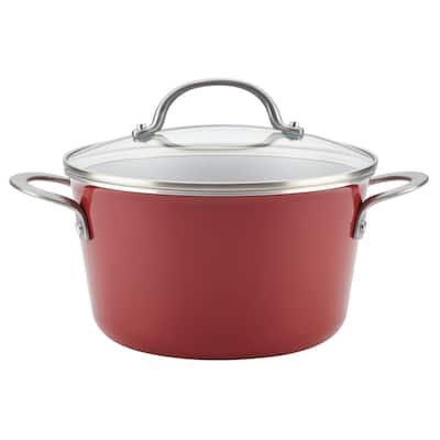 Home Collection 4.5 Qt. Porcelain Enamel Nonstick Covered Saucepot in Sienna Red