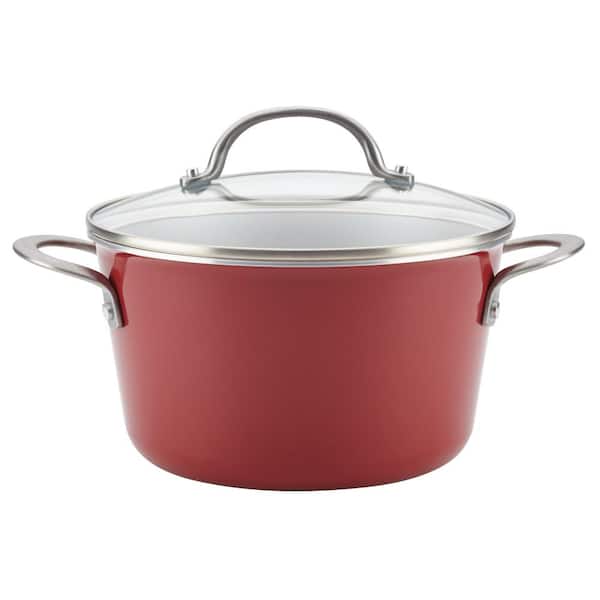 Ayesha Curry Cast Iron Enamel Casserole Dish/ Casserole Pan / Dutch Oven  with Lid - 6 Quart, Sienna Red