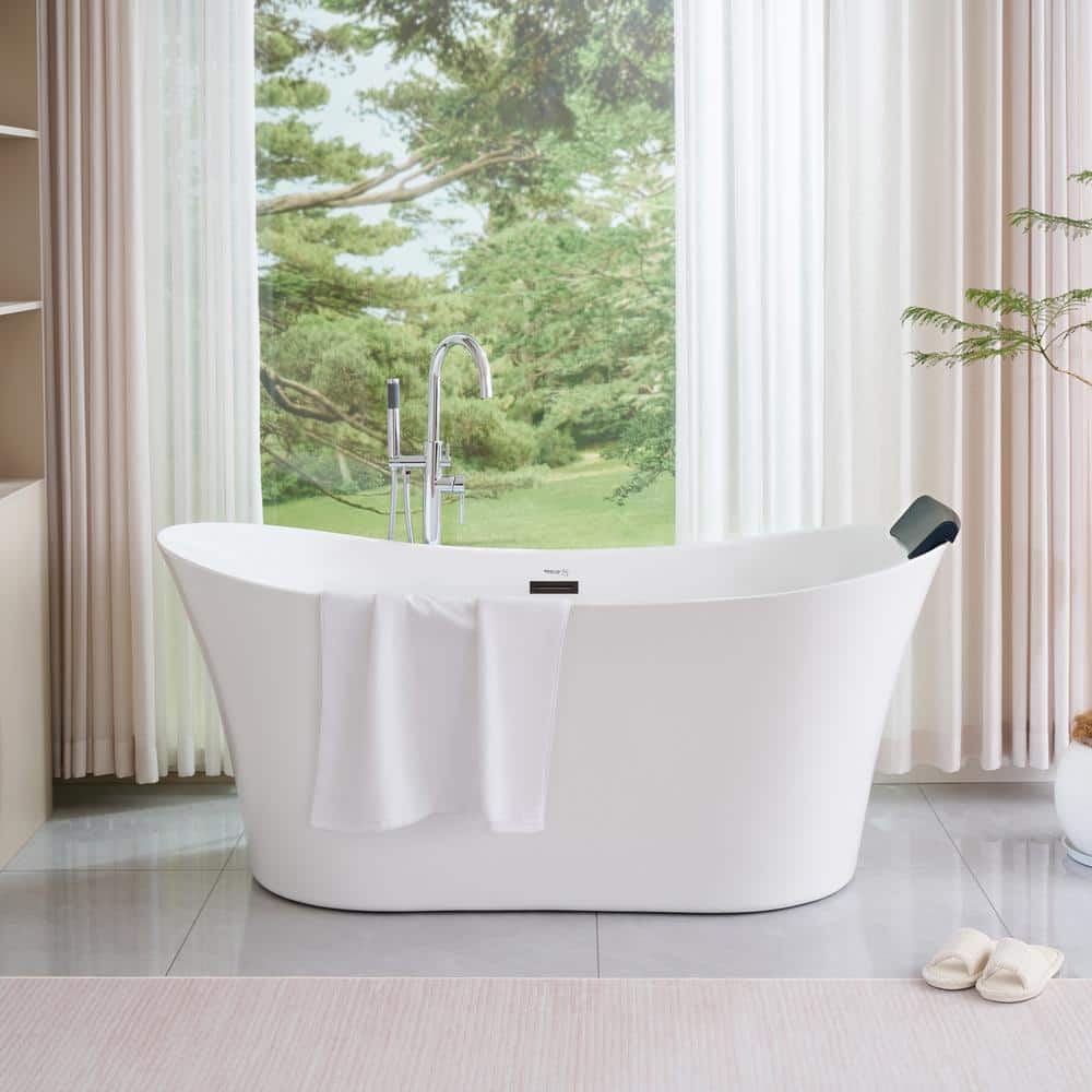 67'' White Acrylic Freestanding Soaking Bathtub with Oil Rubbed Bronze Trim