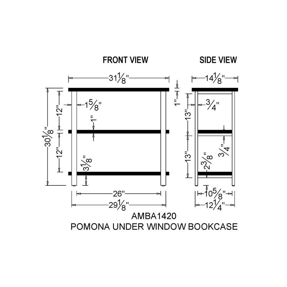 Pomona 34.8" Adjustable Black Metal and Solid Birch Wood Under-Window Bookshelf