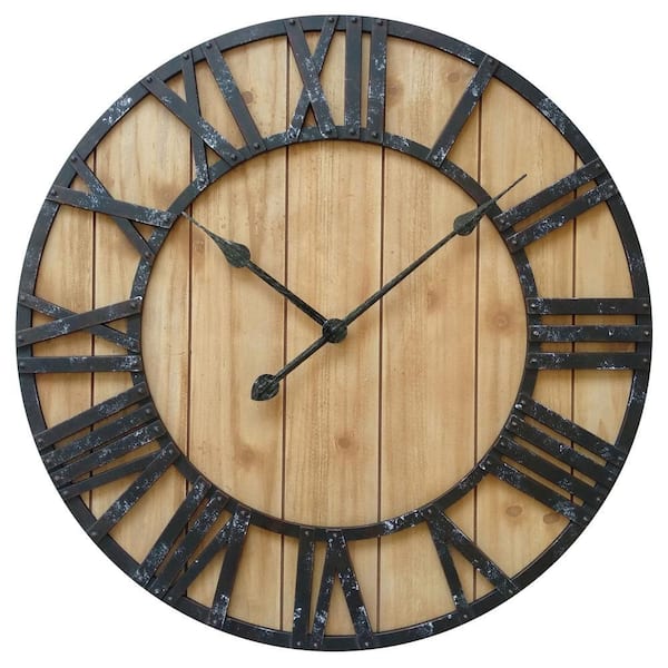 38067- 16" MDF Brown Wall Clock with Raised Roman Numerals