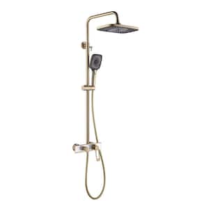 Single Handle 3-Spray Tub and Shower Faucet 2.38 GPM Wall Mount Shower System in Brushed Gold Brass Valve Included