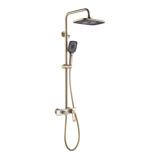 FLG Single Handle 3-Spray Tub and Shower Faucet 2.38 GPM Wall Mount Shower System in Brushed Gold Brass Valve Included