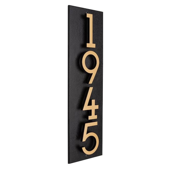 Floating 4-Number Vertical Sign Black with Black / Gold Modern Font Numbers