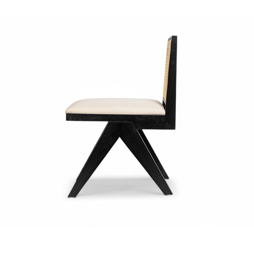 Black Solid Wood and Cane Upholstered Side Chair Set