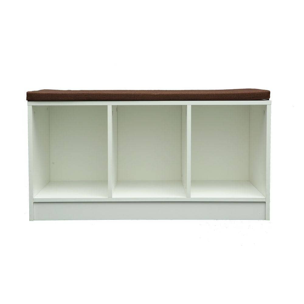 18.7 in. H x 35.37 in. W 3-Pair White Wooden Shoe Storage Bench