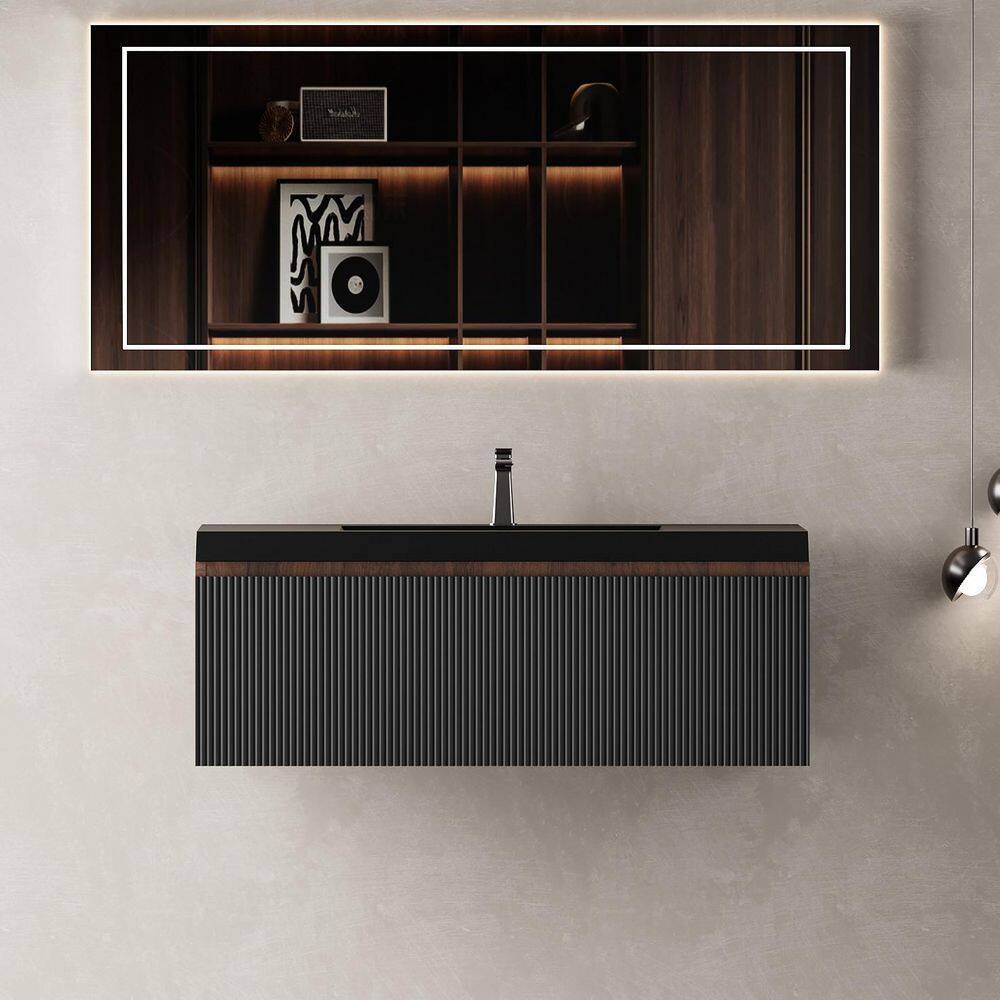 36 in. Wall-Mounted Bath Vanity Modern Floating Bathroom Vanity in Smoked W