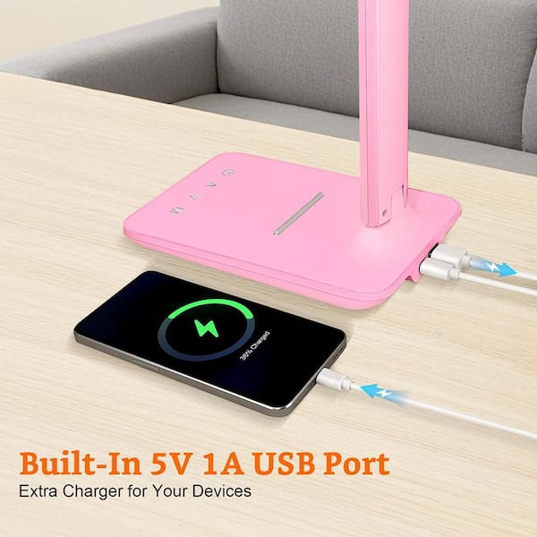 13.3 in. Pink Dimmable LED Swing Arm Task & Reading Lamp with USB
