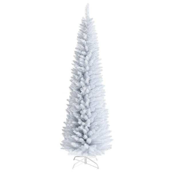 ANGELES HOME 7 ft. White Unlit Pencil Artificial Christmas Tree with Metal Stand