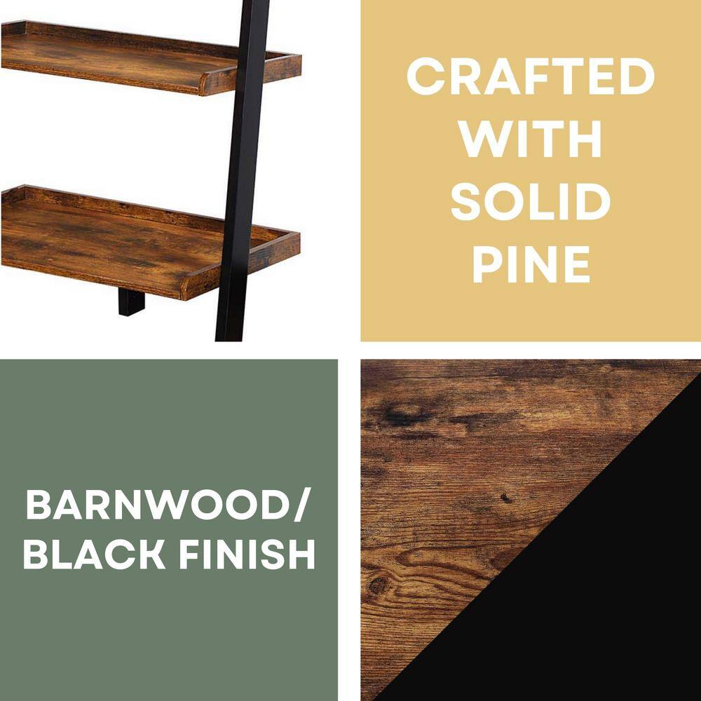 Barnwood and Black Adjustable Wood Ladder Bookshelf