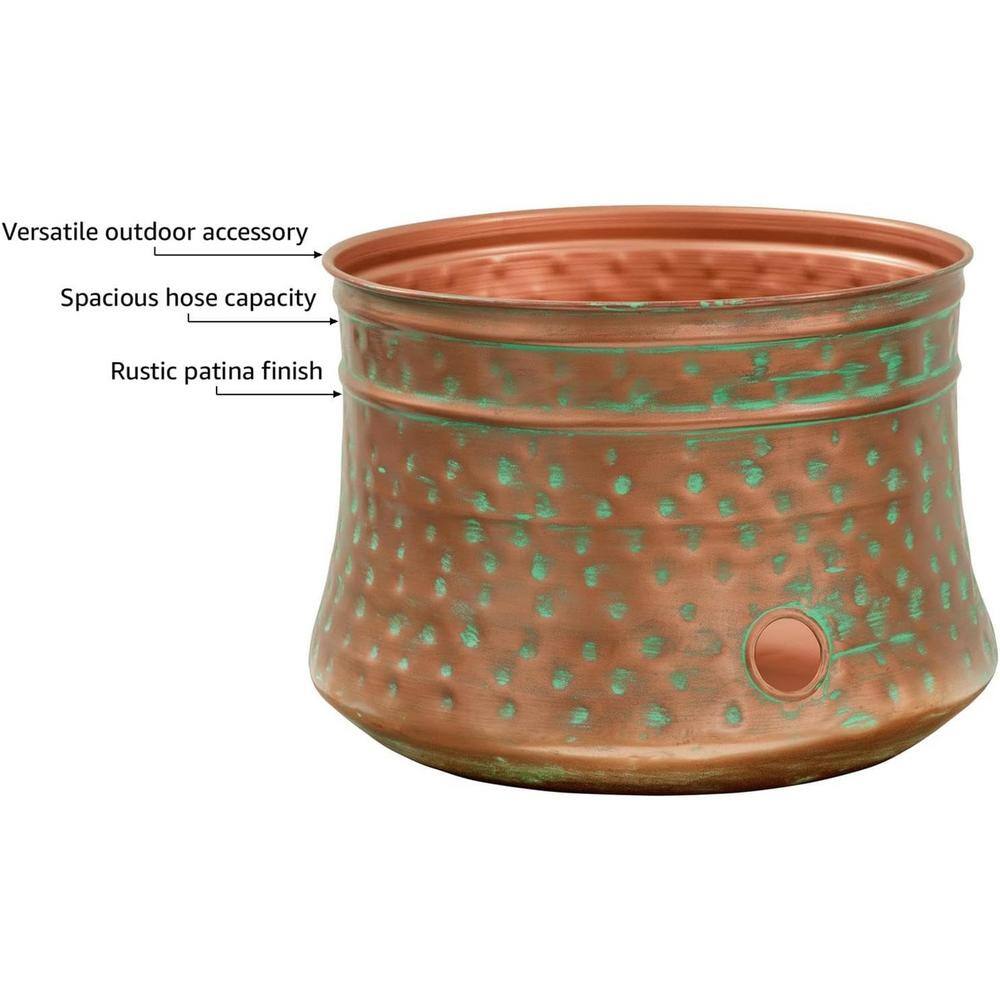 Hand-Hammered Patina Copper Garden Hose Storage Pot
