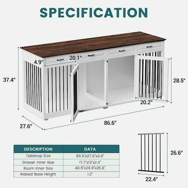 FUFU&GAGA 86.6 Large Dog Crate Furniture, XXL Dog Kennel for 2