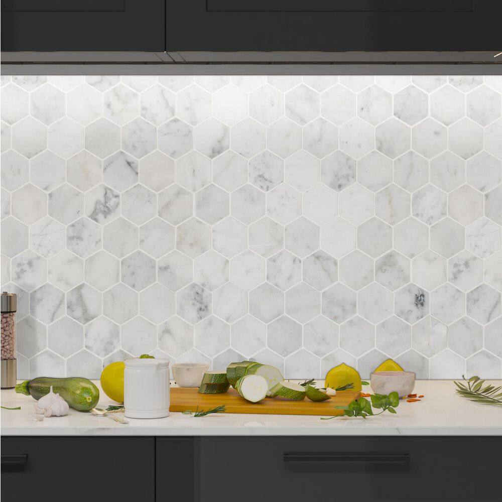 Carrara White Hexagon Honed Marble Mosaic Tile Sheet