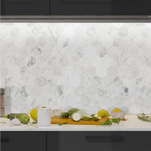 Carrara White Hexagon 12 in. x 12 in. x 8mm Honed Marble Mesh Mounted Mosaic Tile (9.8 sq. ft./ case)