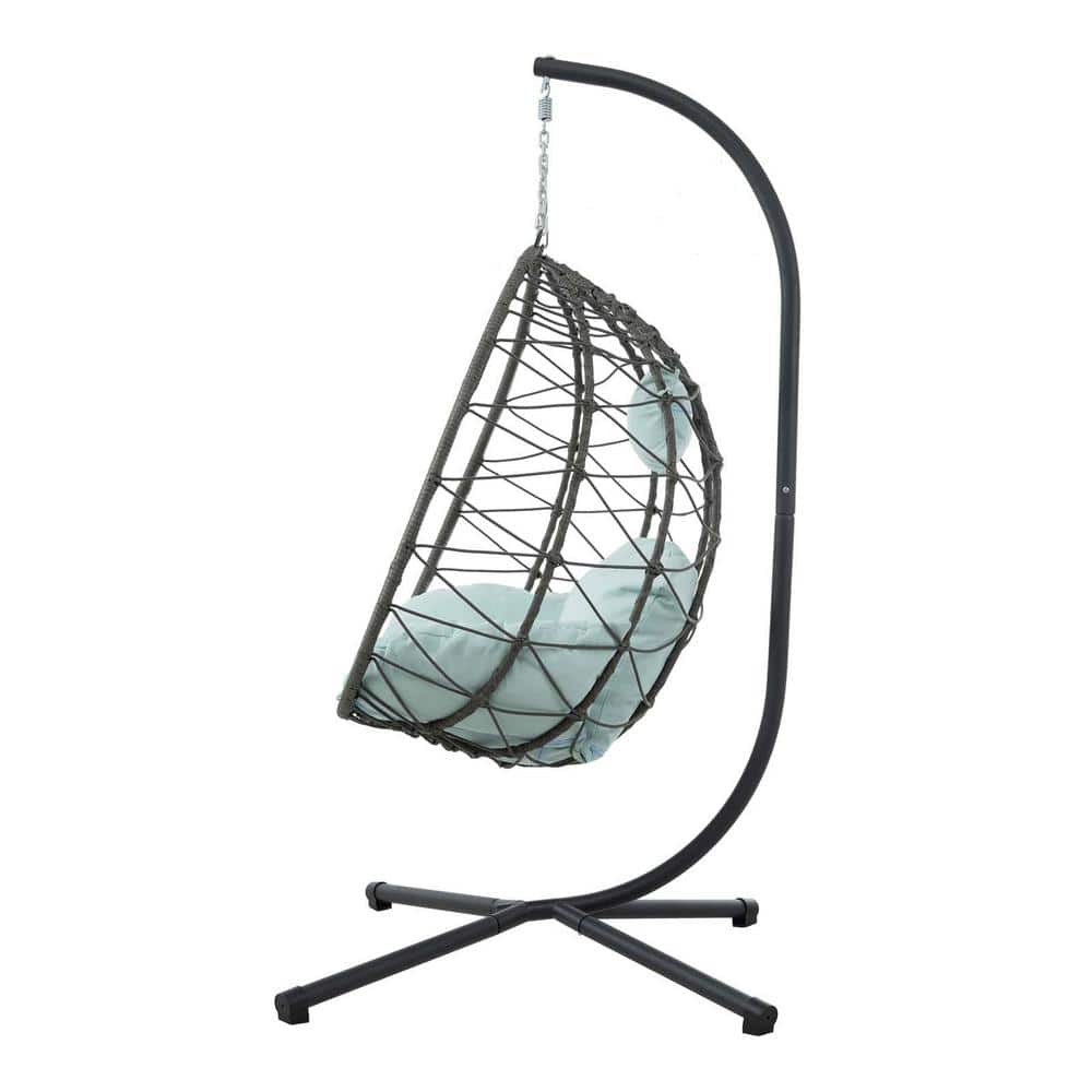 Indoor Outdoor Egg Hanging Chair with Stand, Patio Wicker Swing Egg Chair, 