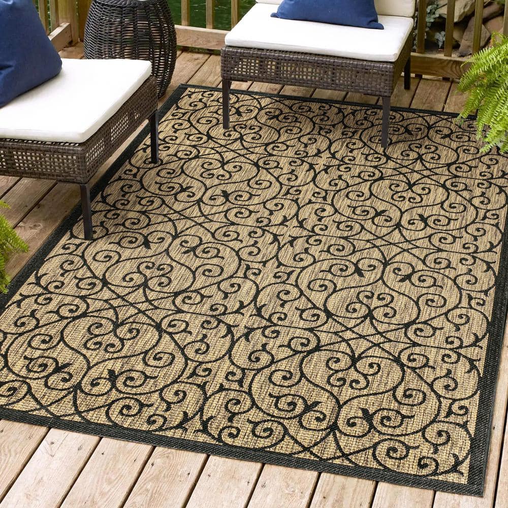 Madrid Vintage Boho-Chic Black/Khaki Flatweave 4x6 Area Rug
