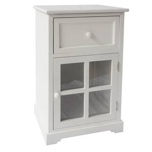 White Single Drawer Wooden Accent Cabinet with Glass Door and Round Knobs