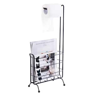 Metal Toilet Paper Holder with Magazine Rack in Black