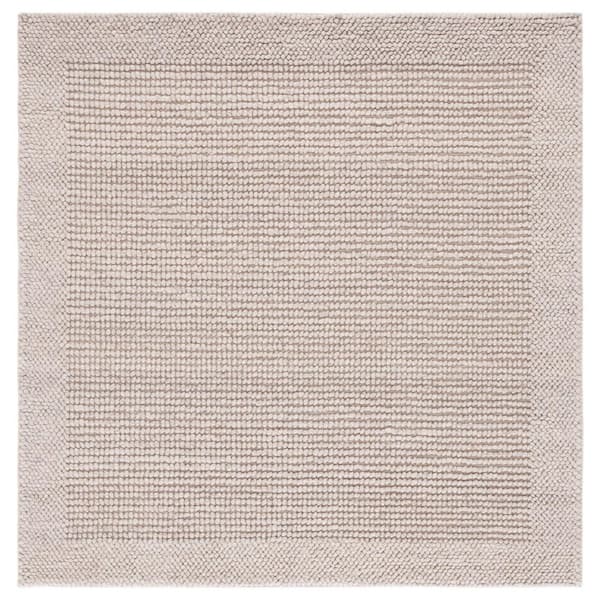 Natura 3 ft. x 3 ft. Beige Solid Border Square Area Rug