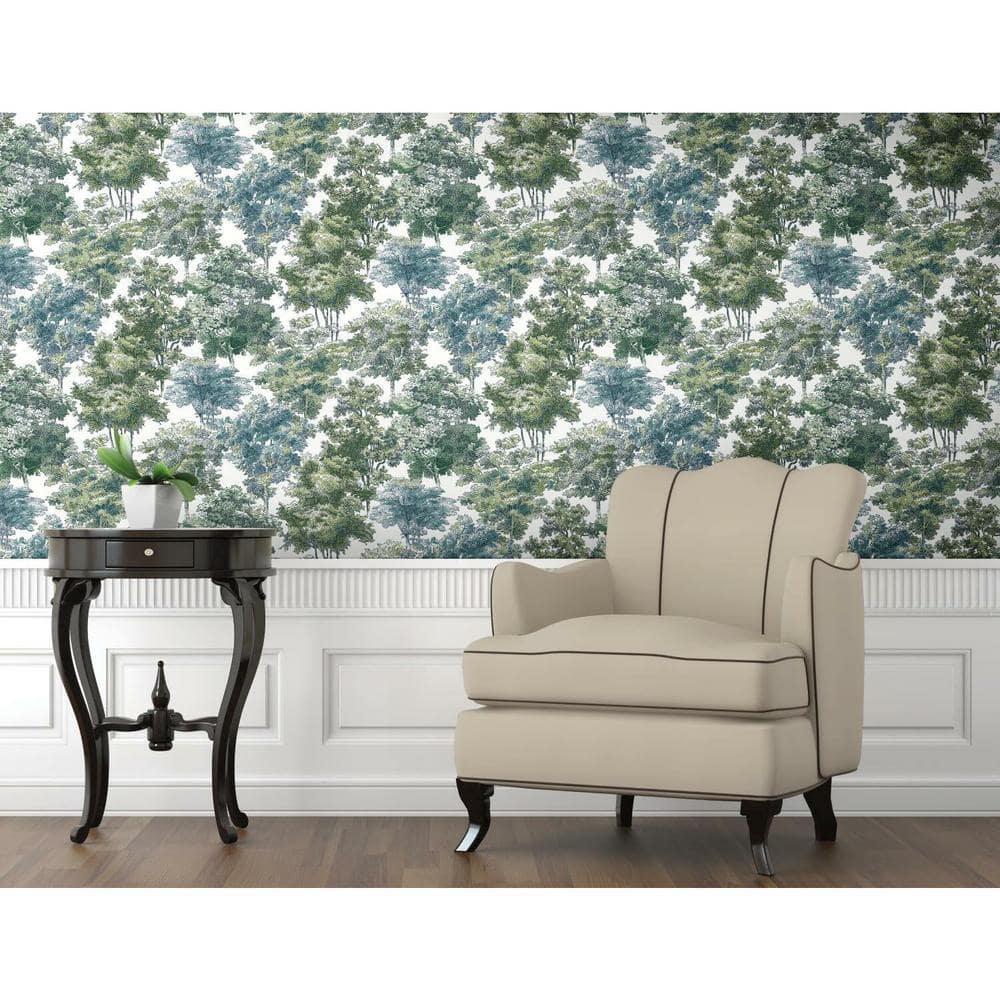 Green and Blue Botanical Forest Peel and Stick Wallpaper