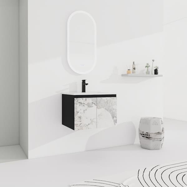 Unbranded 24 in. W x 18 in. D x 17 in. H Single Sink Floating Bath Vanity in Black with White Ceramics Top