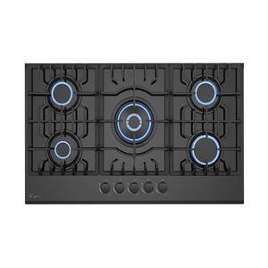 30 in. Gas Stove Cooktop with 5 Italy SABAF Burners in Black Tempered Glass