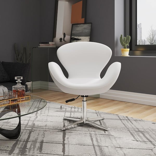 Manhattan Comfort Raspberry Modern White and Polished Chrome Faux Leather Upholstered Accent Arm Chair with Swivel (Set of 2)