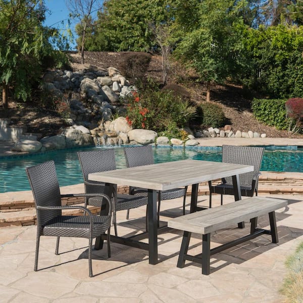 Noble House Cooper Grey 6- Piece Faux Rattan Outdoor Dining Set