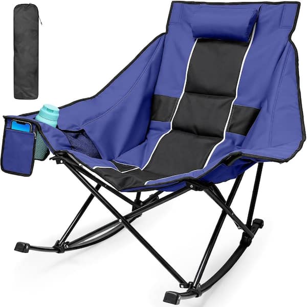 Oversized Camping Rocking Chair 400 lbs Folding Padded Rocker Chair with Cup Holder for Outdoor Use