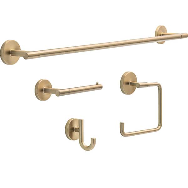 Lyndall 4-Piece Bathroom Hardware Set 24 in. Towel Bar, Toilet Paper Holder, Ring, Hook in Champagne Bronze