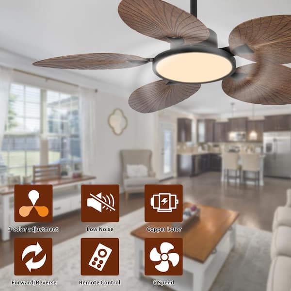 ONEMIX 52 in. Indoor Black Retro 5 Palm Leaf Shaped Blades Ceiling