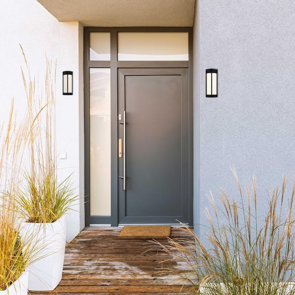 Cedar Lane Matte Black Outdoor Line Voltage Hardwired Porch Light Wall Sconce with Smart Integrated LED