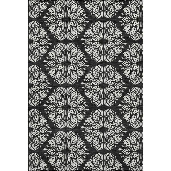 Mayfield Premium Machine Washable Abstract AMF2456 Black 10 ft. x 14 ft. Area Rug