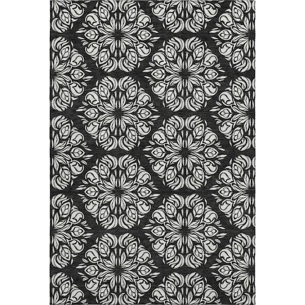 Mayfield Premium Machine Washable Abstract AMF2456 Black 5 ft. x 7 ft. 6 in. Area Rug
