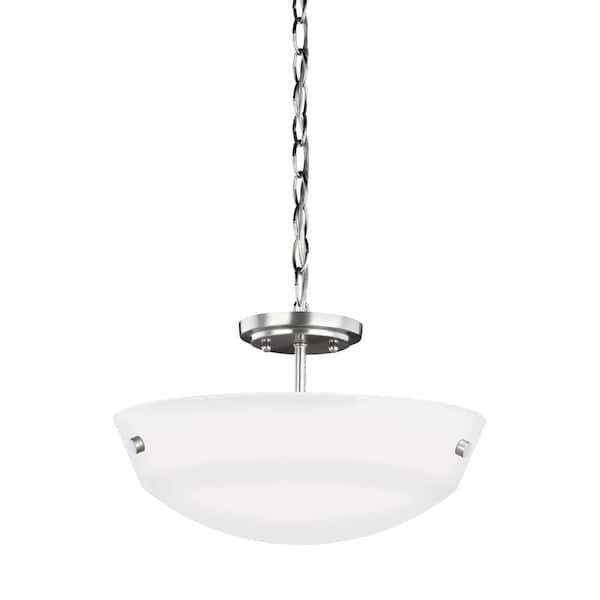 Kerrville 15 in. 2-Light Brushed Nickel Semi-Flush Mount Convertible Pendant