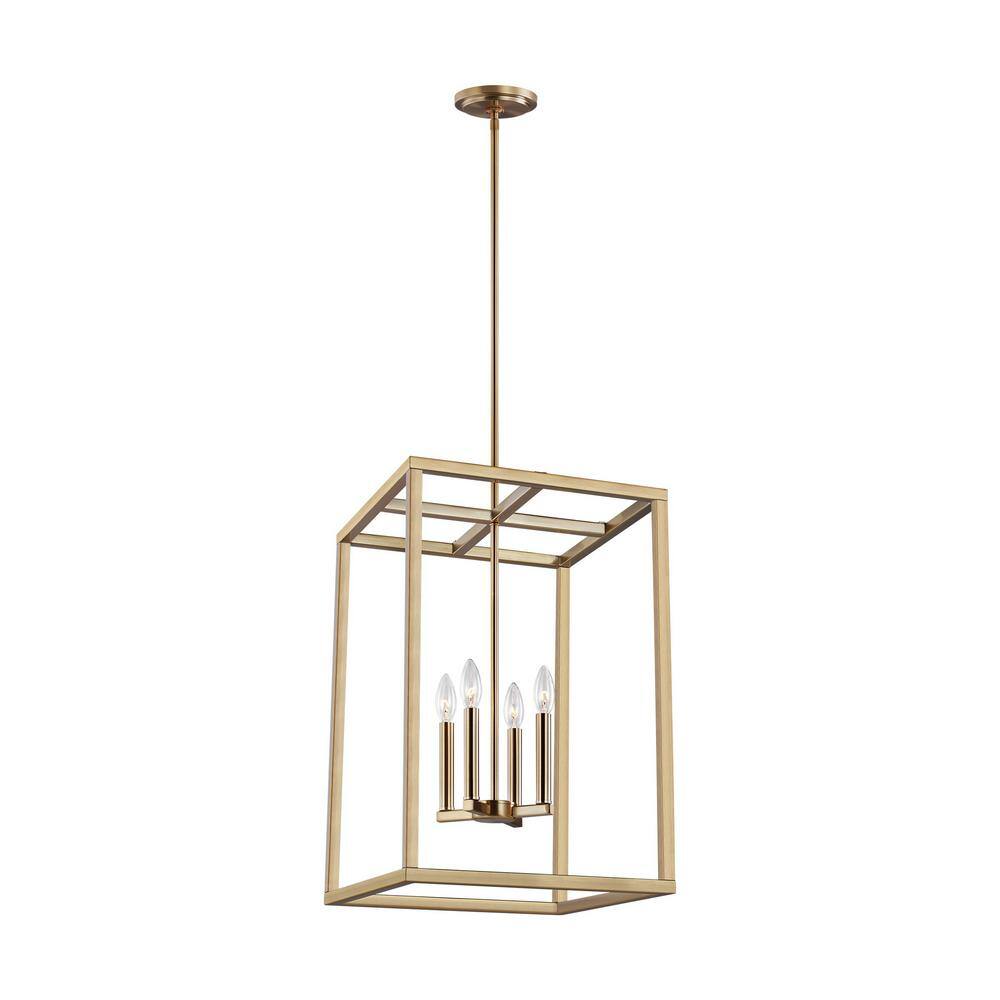 Satin Brass 4-Light Indoor/Outdoor Pendant with Clear Silver Wire