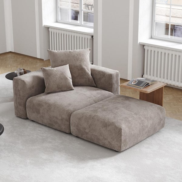 Magic Home 75 in. Square Arm Oversized 2-Piece Corduroy Deep Seat Modular Sectional Sofa Rearrangeable Couch with Ottoman in Brown