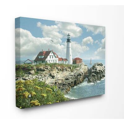 36 in. x 48 in. "Portland Head Lighthouse Scene Grassy Ocean Side Peninsula" by Alan Giana & Company Canvas Wall Art
