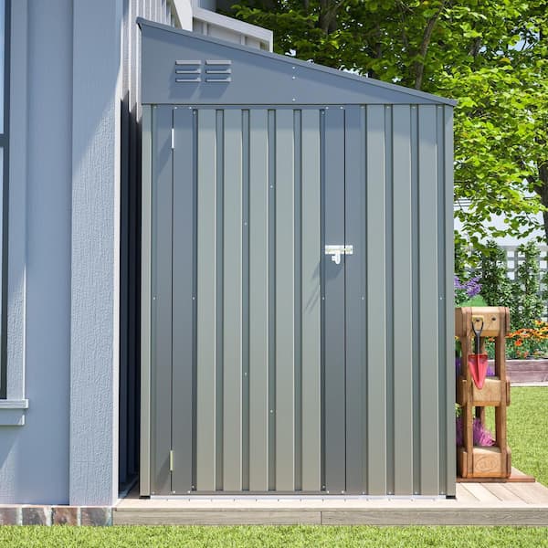 4 ft. W x 7 ft. D Olive Gray Heavy-Duty Metal Lean-To Shed for
