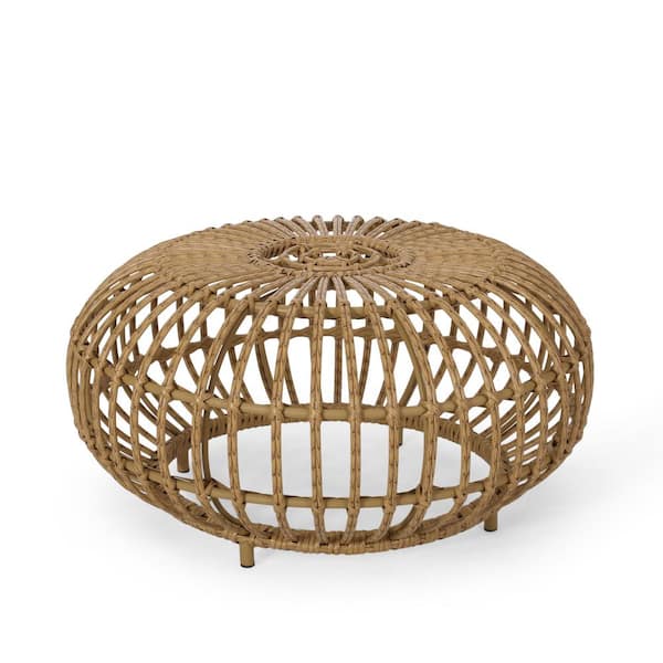 Noble House Ottawa Light Brown Round Faux Rattan Outdoor Coffee Table