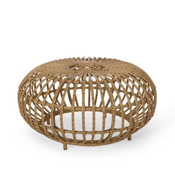 Noble House Ottawa Light Brown Round Faux Rattan Outdoor Patio Coffee Table 83748 The Home Depot