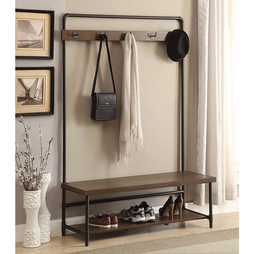 Alise Chestnut and Dark Bronze Hall Tree with 5-Coat Hooks