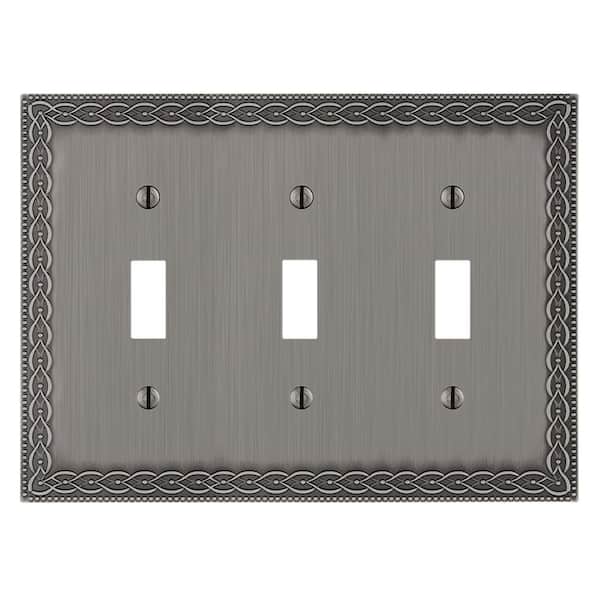 AMERELLE Amelia 3-Gang Antique Nickel Toggle Cast Metal Wall Plate