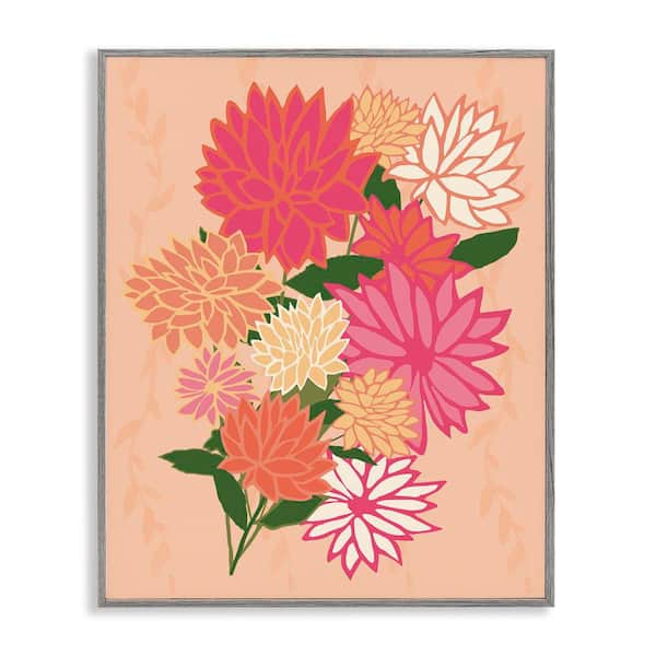 Stupell Industries Dahlia Petal Outlines by Michelle Ingari Designs Gray Framed Nature Giclee Art Print 30 in. x 24 in.